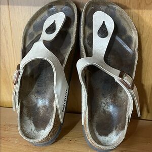 Birkenstock White Thong Sandals with Buckle size 37